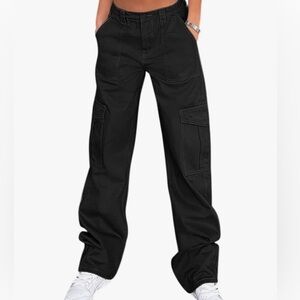 LEPUNUO Y2K High Waisted Casual Baggy Wide Leg Cargo Pants Size M